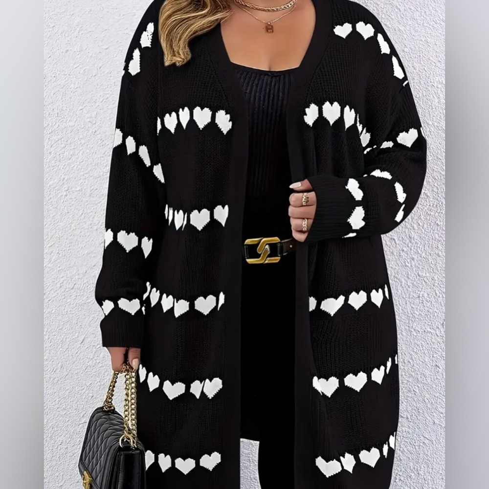 Cable Knit Cardigan Heart Sweater